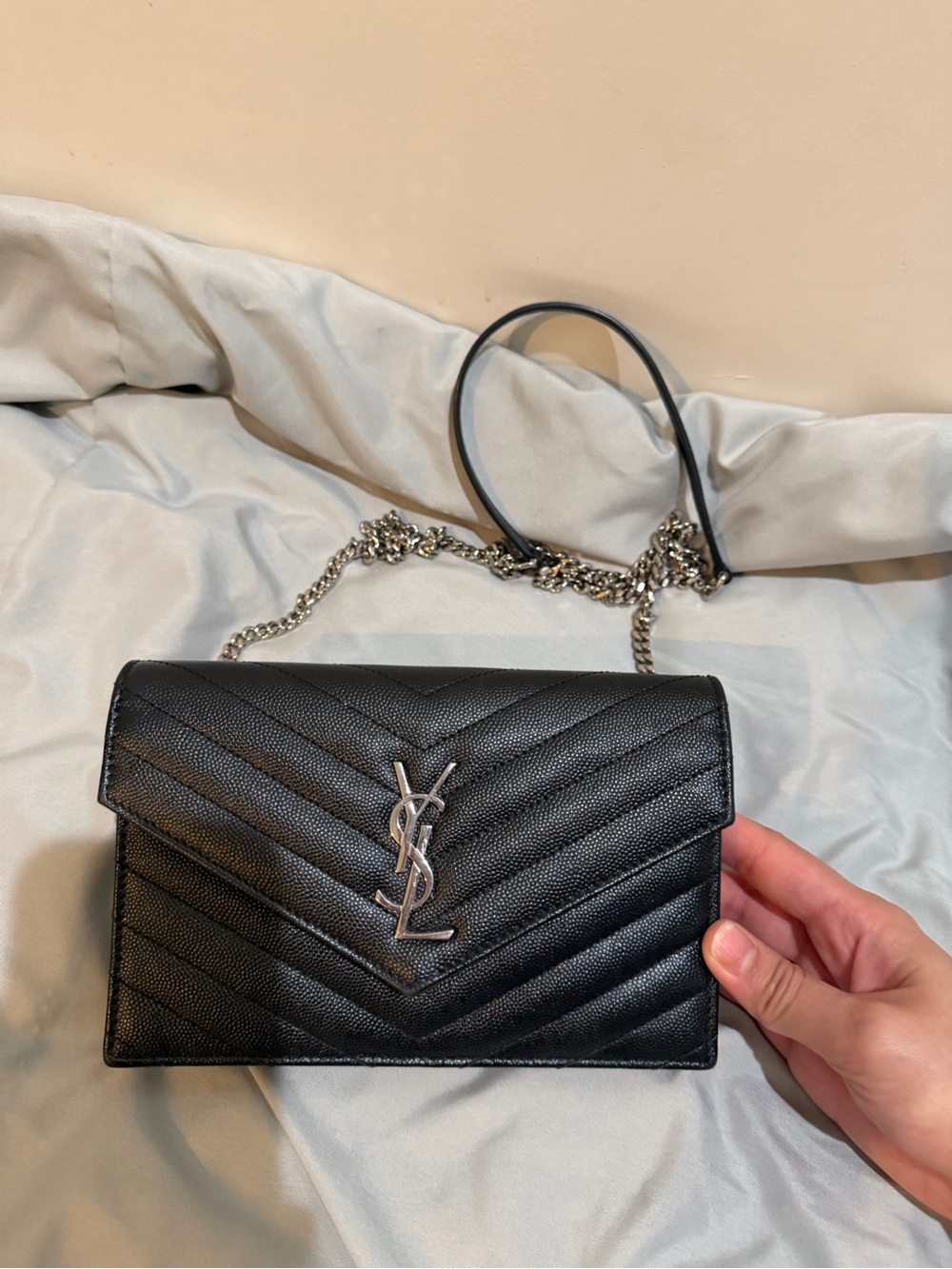 Saint Laurent Black Quilted Chevron Leather Chain Crossbody